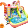 Castello Gonfiabile con Scivolo d'Acqua Secco/Bagnato Combo con Soffiatore da 450W Piscina di Palline Scivolo per Feste per Bambini in Giardino Regali