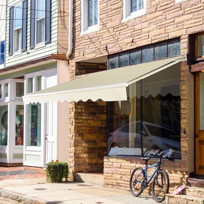 COSTWAY Tenda da Sole Manuale da Balcone 3,6 x 3 m con Tessuto Resistente ai Raggi UV e all'Acqua, Telaio in Alluminio, Angolo Regolabile 5-35° Beige - immagine 6