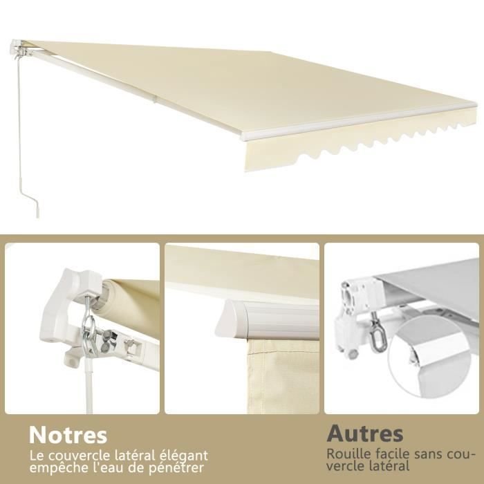 COSTWAY Tenda da Sole Manuale da Balcone 3,6 x 3 m con Tessuto Resistente ai Raggi UV e all'Acqua, Telaio in Alluminio, Angolo Regolabile 5-35° Beige - immagine 3