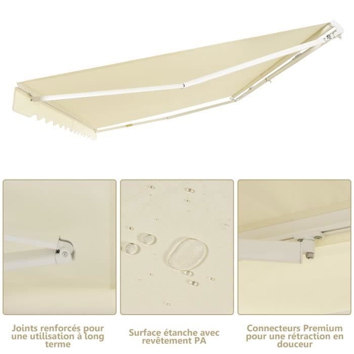 COSTWAY Tenda da Sole Manuale da Balcone 3,6 x 3 m con Tessuto Resistente ai Raggi UV e all'Acqua, Telaio in Alluminio, Angolo Regolabile 5-35° Beige - immagine 4