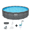 BESTWAY APX 365™ Set Piscina Fuoriterra – 549 x 132 cm – Rotonda (Filtro a Sabbia, 250g Polysphere, Scala) + Skimmer