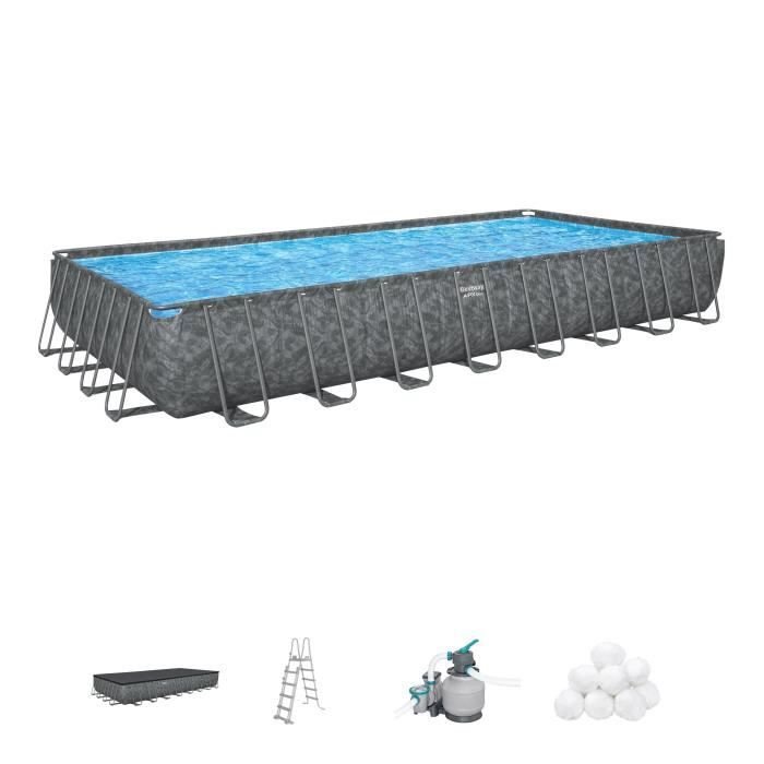 Kit piscina tubolare fuori terra BESTWAY APX 365 - 956 x 488 x 132 cm - Rettangolare (filtro a sabbia, 500g poliesfera, scala, copertura)