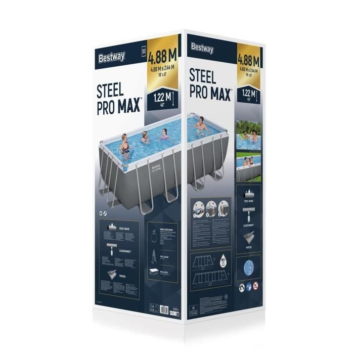 Set piscina fuori terra BESTWAY Steel Pro Max™ - 488 x 244 x 122 cm - Rettangolare (filtro a sabbia, scala, copertura) - immagine 8