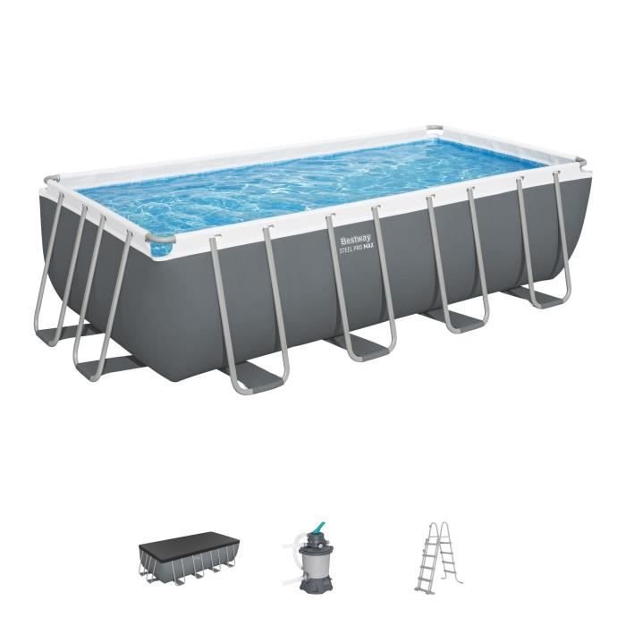 Set piscina fuori terra BESTWAY Steel Pro Max™ - 488 x 244 x 122 cm - Rettangolare (filtro a sabbia, scala, copertura)