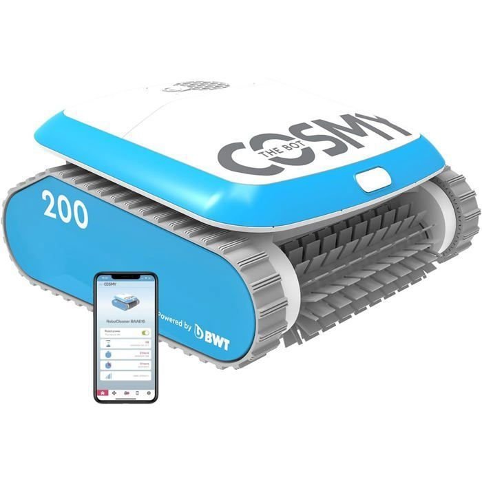 Robot Pulitore per piscine BWT COSMY 200 - con controllo tramite App - cavo da 16 m - Pulisce fondo, pareti e linea dell'acqua fino a 10 m