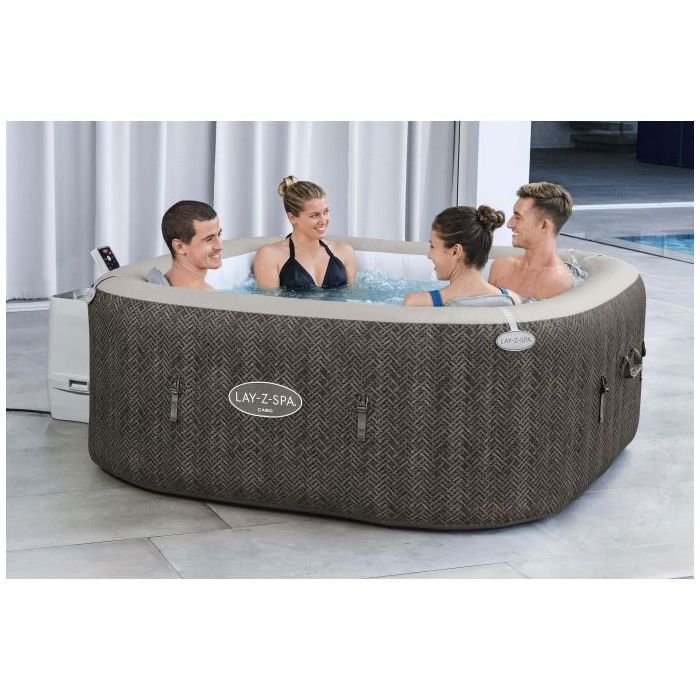 BESTWAY Lay-Z-Spa Cabo Vasca Idromassaggio Gonfiabile Quadrata 4-6 Persone - 180x180x71 cm - Aspetto Rattan Intrecciato - immagine 2