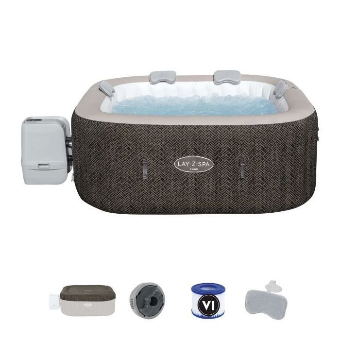 BESTWAY Lay-Z-Spa Cabo Vasca Idromassaggio Gonfiabile Quadrata 4-6 Persone - 180x180x71 cm - Aspetto Rattan Intrecciato - immagine 4