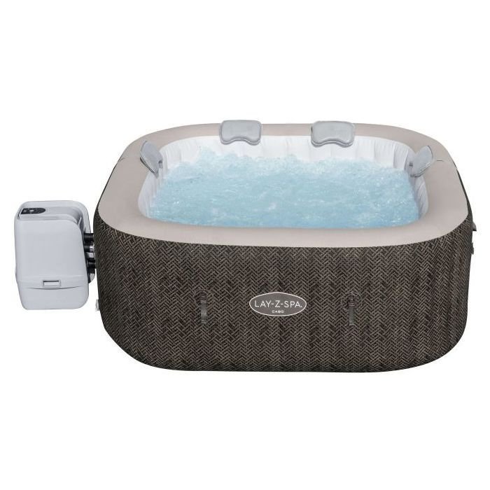 BESTWAY Lay-Z-Spa Cabo Vasca Idromassaggio Gonfiabile Quadrata 4-6 Persone - 180x180x71 cm - Aspetto Rattan Intrecciato