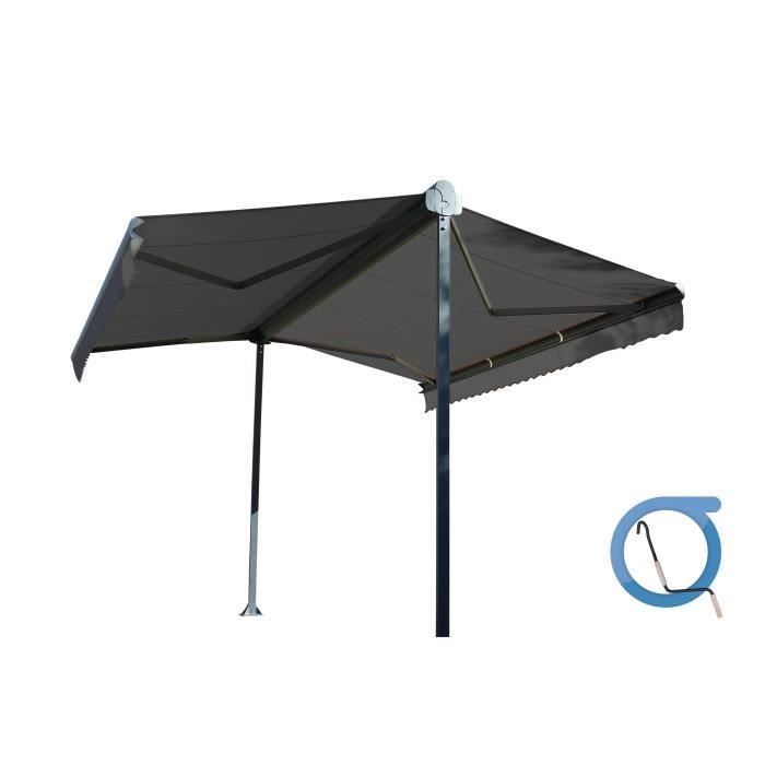 Tenda da sole a doppia pendenza manuale 4x2x3 m - Tessuto grigio e struttura grigio antracite testurizzata - GARDEN OMBRAZUR