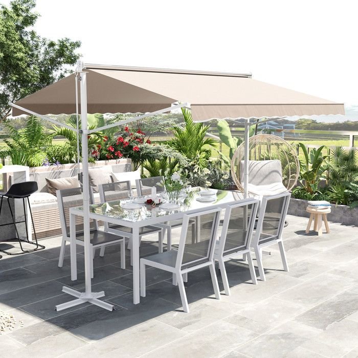Tenda Laterale Doppia - Outsunny - 3x3 m retrattile manuale inclinazione regolabile resistente ai raggi UV - Acciaio - Beige - immagine 3