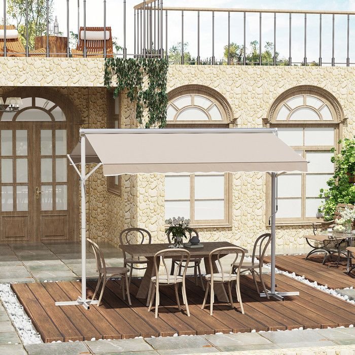 Tenda Laterale Doppia - Outsunny - 3x3 m retrattile manuale inclinazione regolabile resistente ai raggi UV - Acciaio - Beige - immagine 4