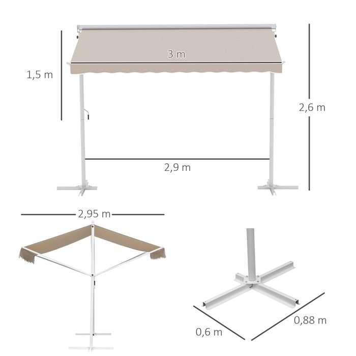 Tenda Laterale Doppia - Outsunny - 3x3 m retrattile manuale inclinazione regolabile resistente ai raggi UV - Acciaio - Beige - immagine 5