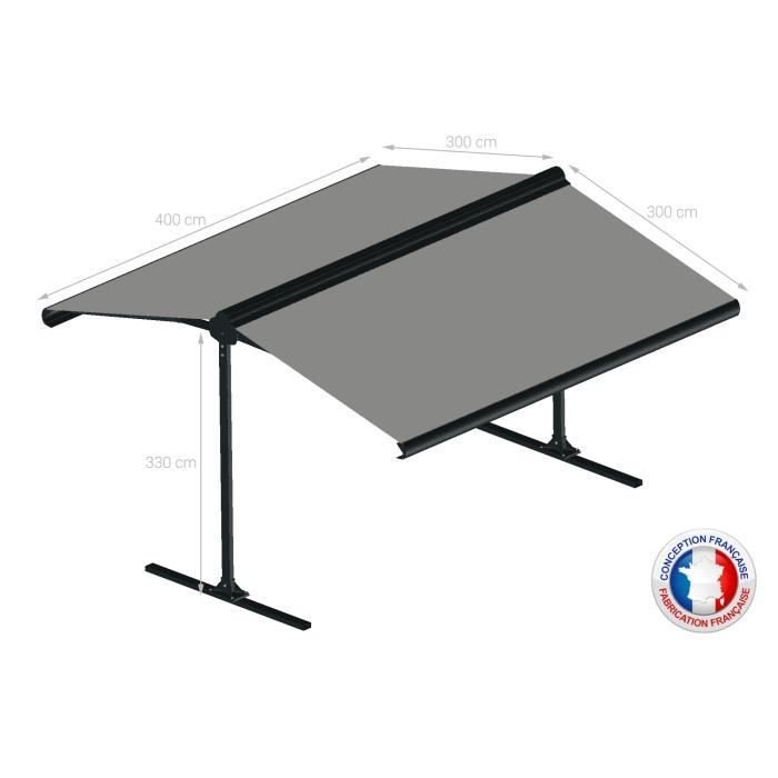 Tenda da sole a doppio braccio motorizzata 4x2x3 m - Tessuto grigio e struttura grigio antracite testurizzata - GARDEN OMBRAZUR