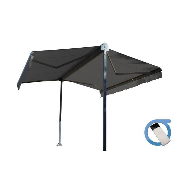 Tenda a bracci motorizzata doppia 5x2x3 m - Tessuto grigio e struttura grigio antracite testurizzato - GARDEN OMBRAZUR - immagine 2