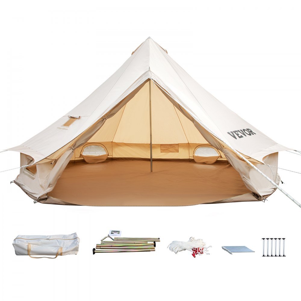 Tenda da Campeggio in Tela di Cotone VEVOR con Foro per Stufa, Tenda Yurt da 7 m, Tenda Glamping, Tenda Bell Impermeabile, Tenda Bell in Tela di Cotone Impermeabile per Campeggio Familiare, Caccia e Feste all'Aperto 4 Stagioni - immagine 2